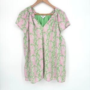 Crown & Ivy Raglan Sleeve Green and Pink Pineapple Blouse Size L